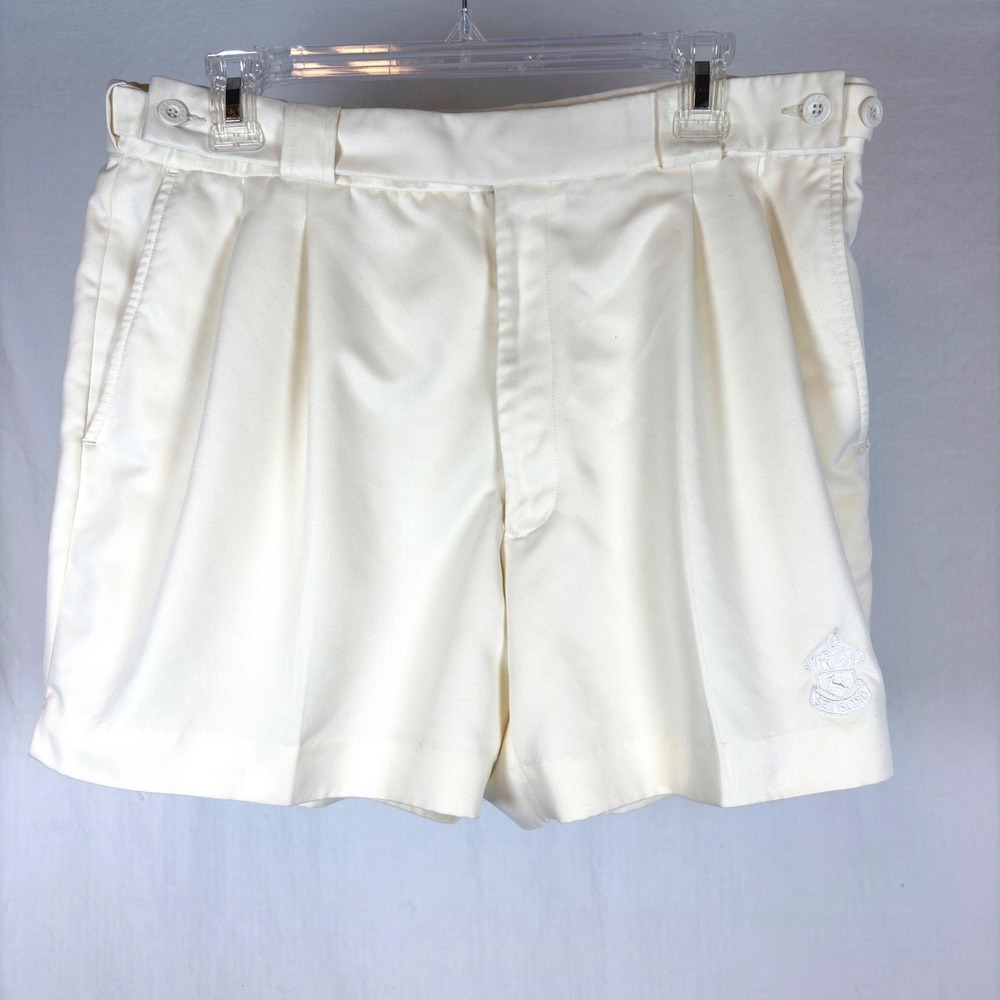 Boast USA Retro Pleated Tennis Shorts Ivory White Mens 36 Crest Logo Preppy